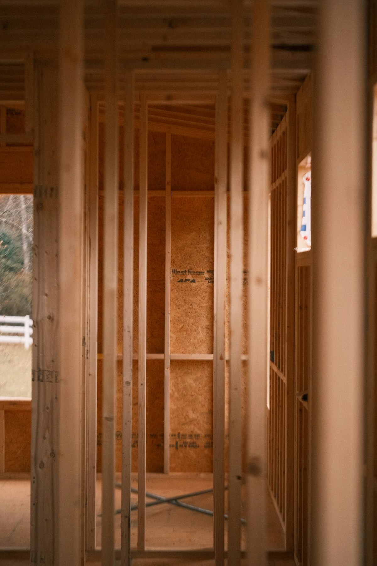 New home construction with wooden framing