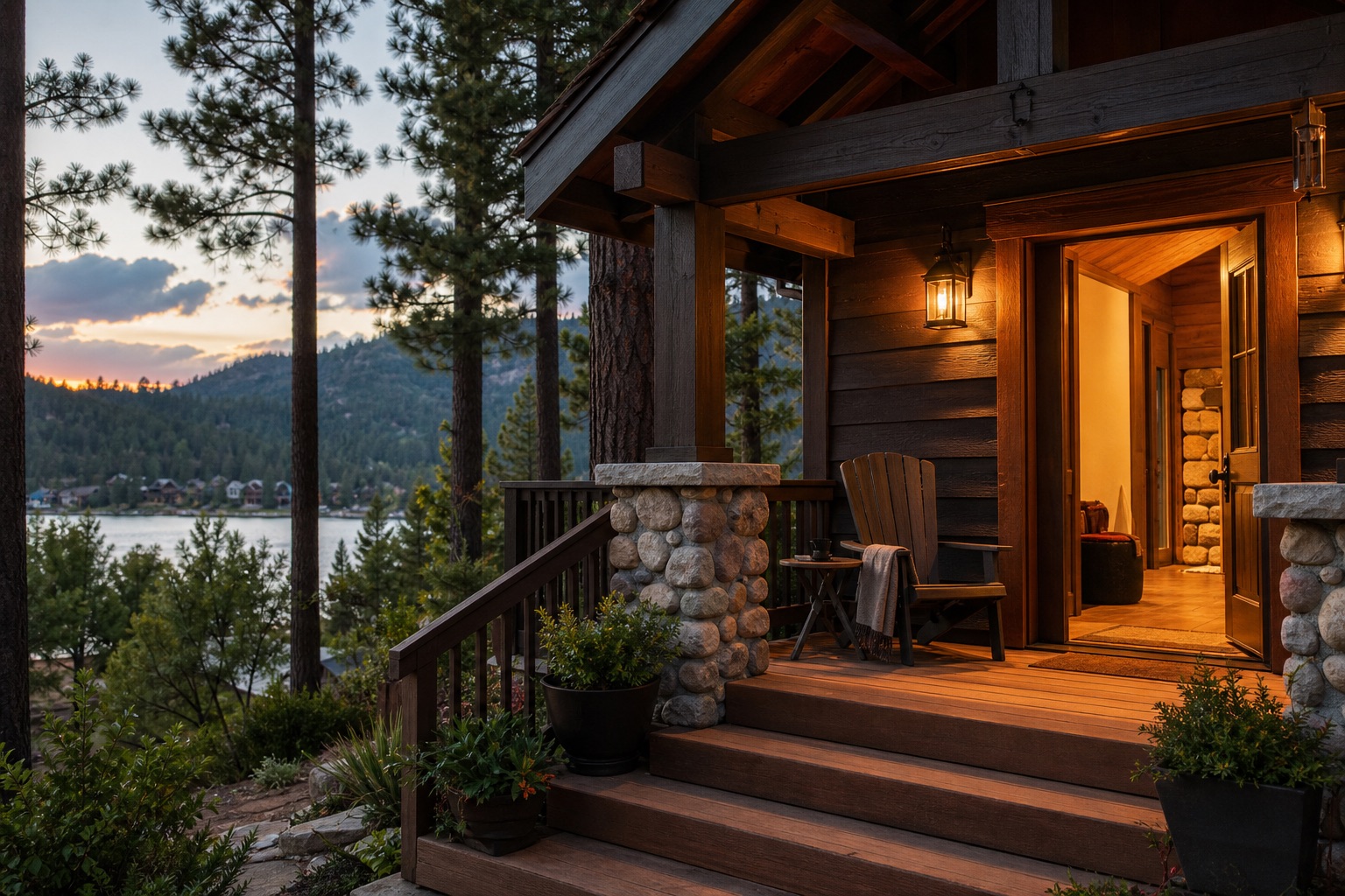 The front entrance of a house, framed from the walkway in Big Bear Lake, CA — Big Bear STR Calculator