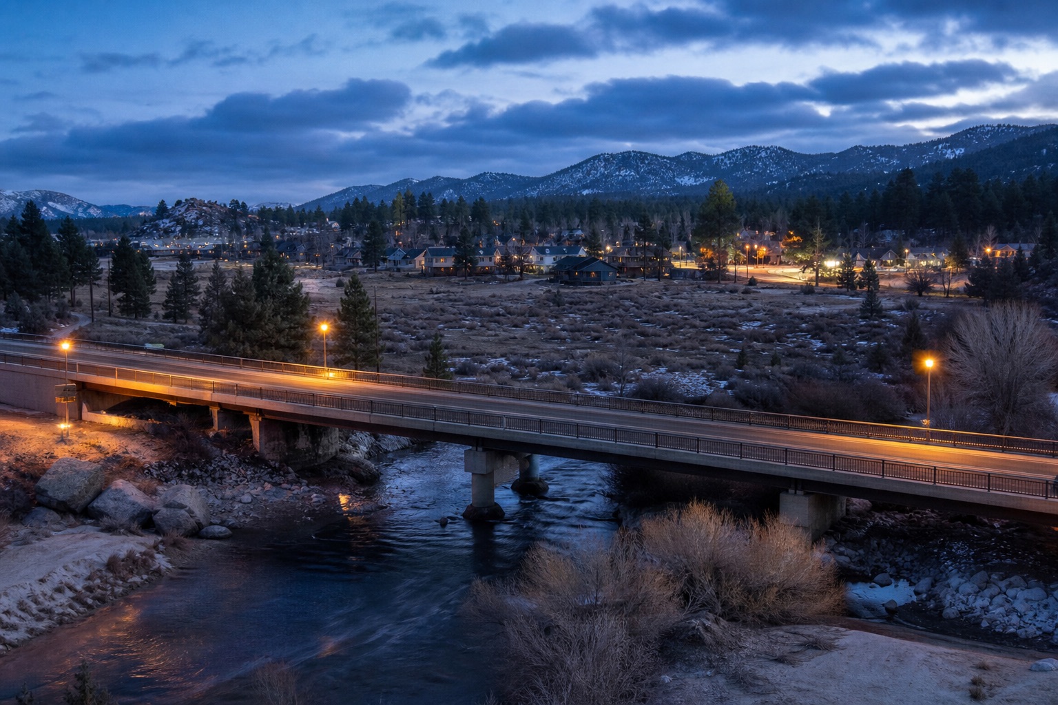 Road and utility infrastructure in Big Bear Lake, CA