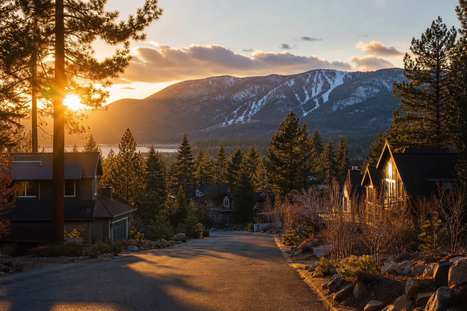 A residential street in its seasonal colours in Big Bear Lake, CA — Moonridge Near Bear Mountain