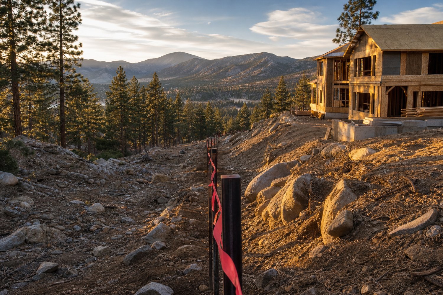 An open parcel of land at its boundary, with the mountains beyond in Big Bear Lake, CA — Big Bear Mountain Home