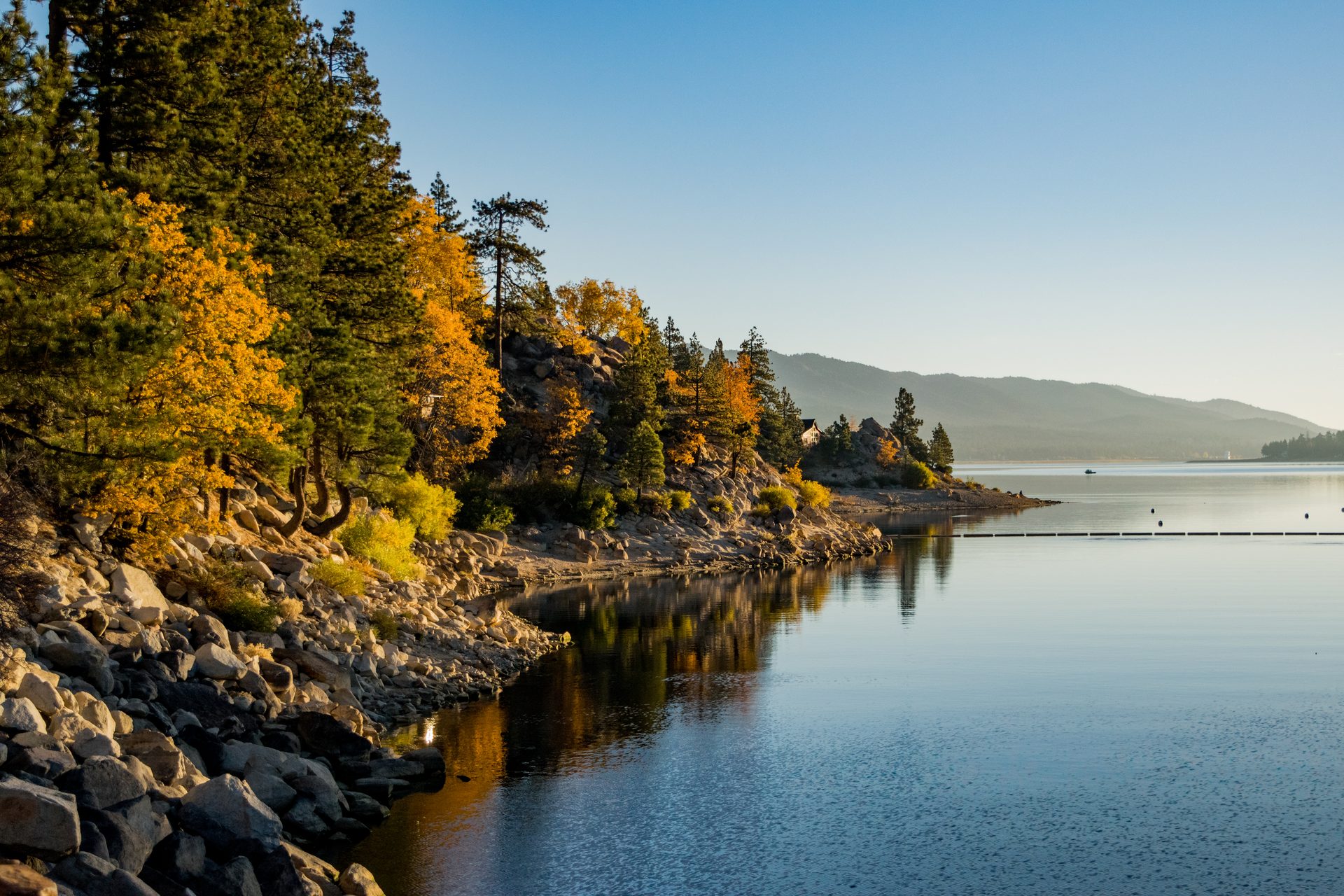 Big Bear Lake framed by autumn color