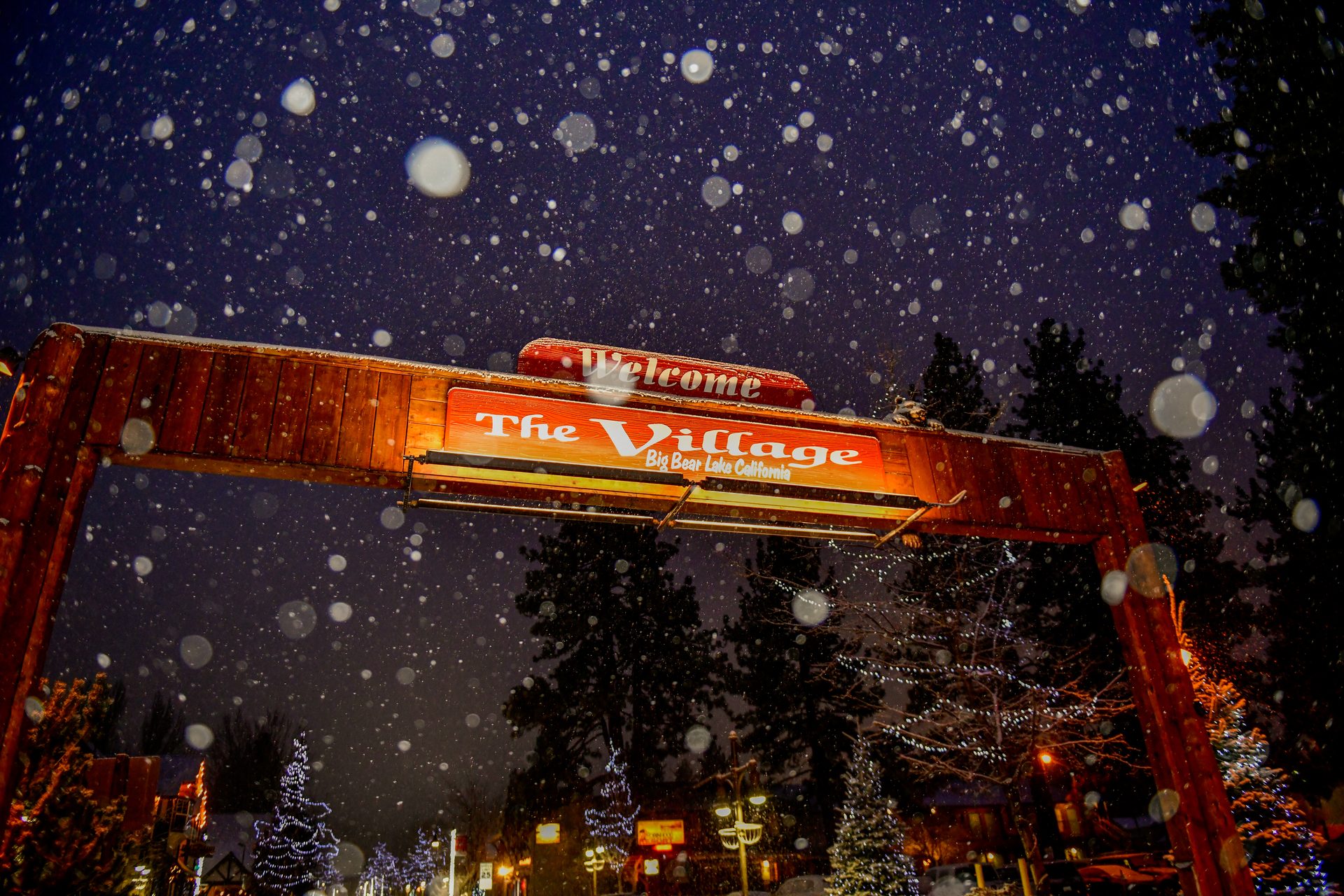 The Village at Big Bear Lake dusted with snow